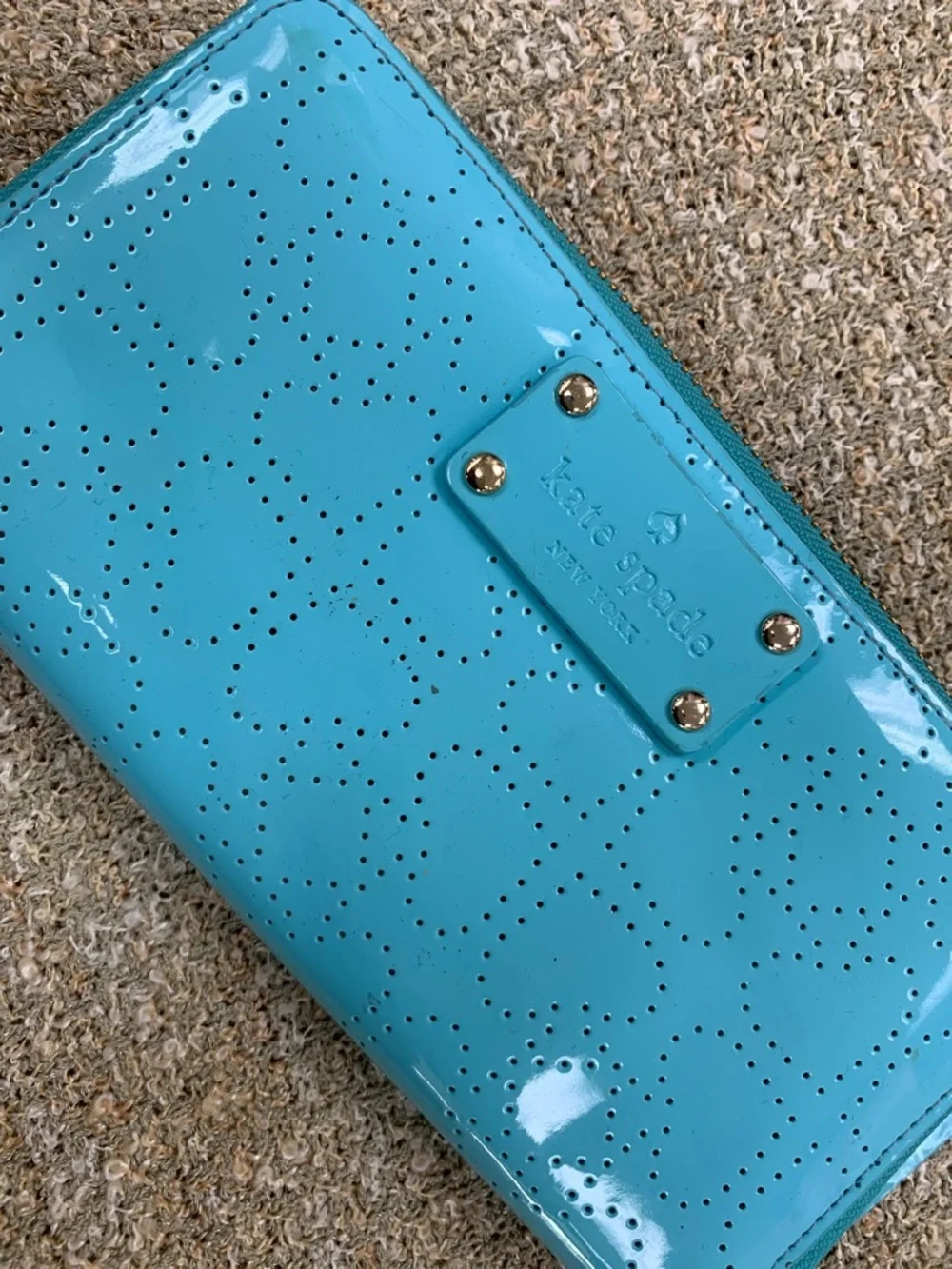 kate spade Turquoise Patent Zip-Around Wallet with Perforated Detail - Picture 9 of 10